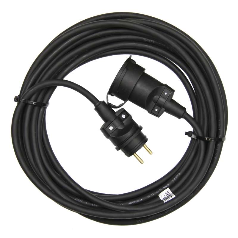Vonkajší predlžovací kábel 10 m / 1 zásuvka / čierny / guma / 230 V / 1,5 mm2