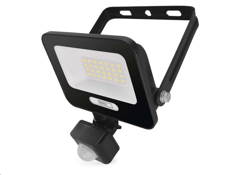 LED reflektor GLARO EMOS ZS2324B s pohybom čidlom, 20 W, čierna, IP54, 2000 lm, neutrálna biela