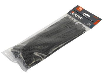 Pásky na vodiče černé, 280x3,6mm, 100ks, NYLON EXTOL-PREMIUM
