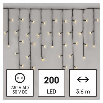 LED vianočné cencúle, 3,6 m, vonkajšie aj vnútorné, teplá biela, programy