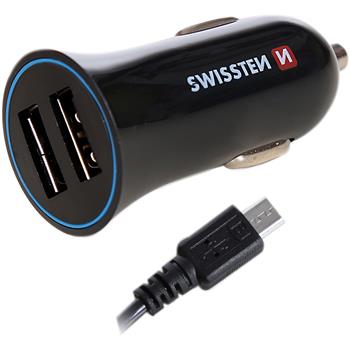 Autoadaptér SWISSTEN 12-24V 2x USB + kabel micro USB 2,4A