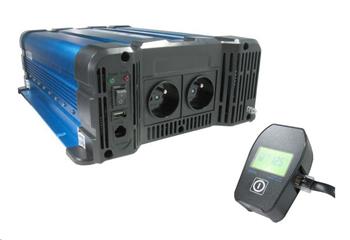 Měnič napětí Solarvertech FS2000 24V/230V 2000W + USB, dálkové ovládání s displejem, čistá sinusovka