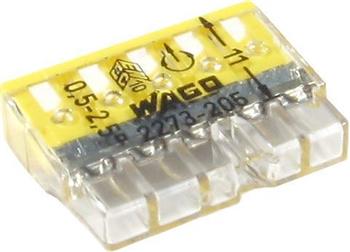 Svorka Wago 2273-205, 0,5-2,5 mm2, 5 vodičů, transparentní/žlutá