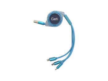 Kabel Geti GCU 03 USB 3v1 modrý samonavíjecí