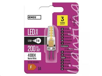 Emos LED žárovka Classic JC A++ 2W G4 neutrální bílá