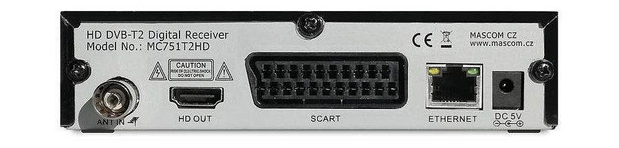 Zadní panel DVBT2 přijímače Mascom MC751T2 HD IPTV